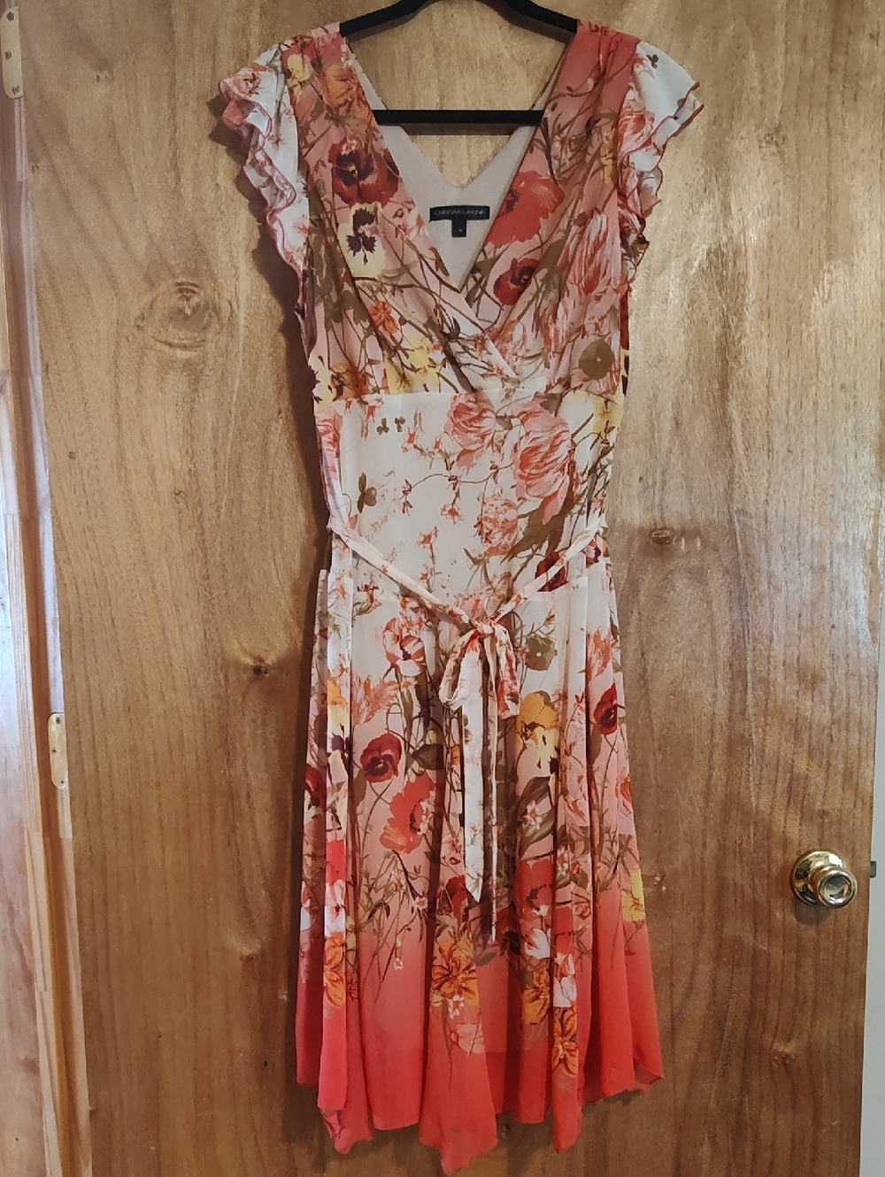 Chris McLaughlin Chiffon Sundress Coral White Handkerchief Hem Flutter Sleeve 16